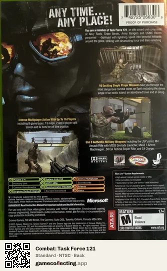 Combat: Task Force 121 Xbox, NTSC box back
