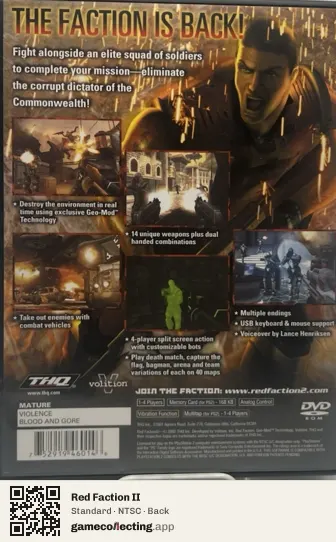 Red Faction II PlayStation 2, NTSC box back