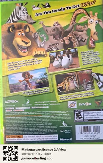 Madagascar: Escape 2 Africa Xbox 360, NTSC box back