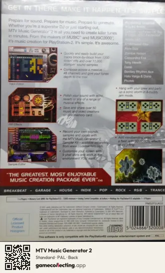MTV Music Generator 2 PlayStation 2, PAL box back