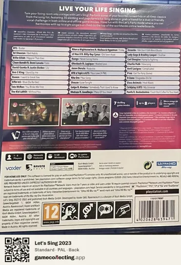 Let's Sing 2023 PlayStation 5, PAL box back
