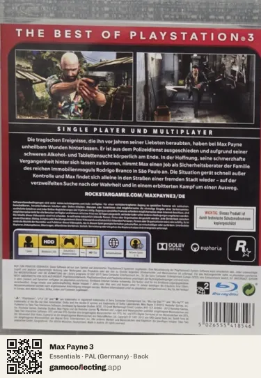Max Payne 3 PlayStation 3, Germany box back