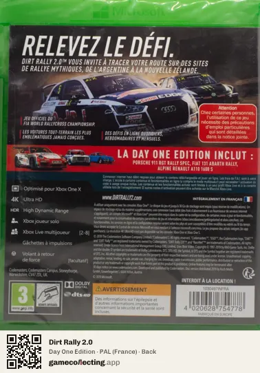 Dirt Rally 2.0 Xbox One, France box back