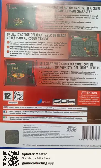 Splatter Master PlayStation 2, PAL box back