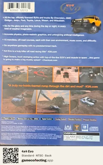 4x4 Evo PlayStation 2, NTSC box back