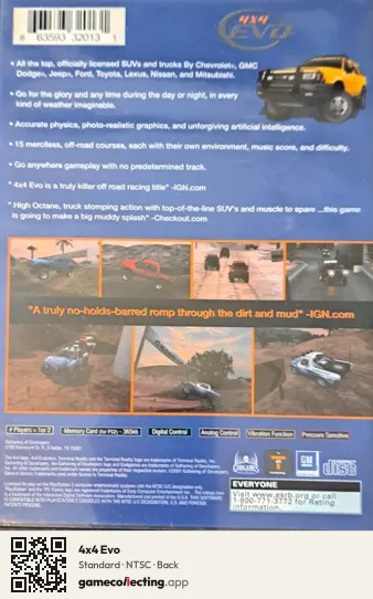 4x4 Evo PlayStation 2, NTSC box back