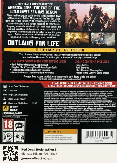 Red Dead Redemption 2 Xbox One, PAL box back