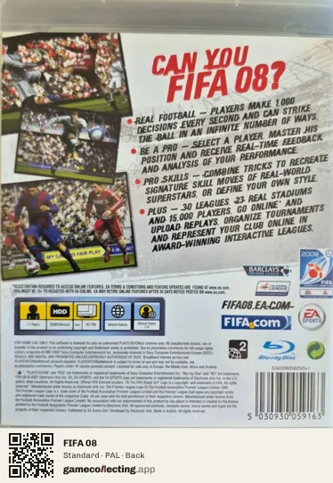 FIFA 08 PlayStation 3, PAL box back