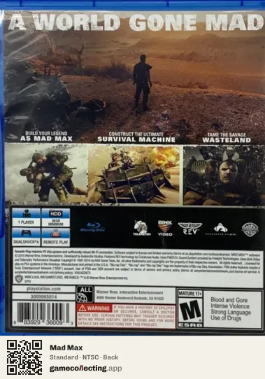 Mad Max PlayStation 4, NTSC box back