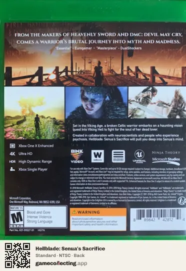 Hellblade: Senua's Sacrifice Xbox One, NTSC box back
