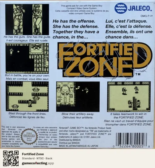 Fortified Zone Game Boy, NTSC box back