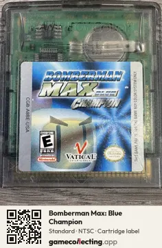 Bomberman Max: Blue Champion Game Boy Color, NTSC cartridge label
