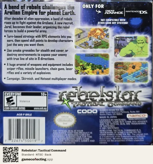 Rebelstar: Tactical Command Game Boy Advance, NTSC box back