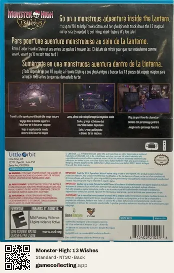 Monster High: 13 Wishes Nintendo Wii U, NTSC box back