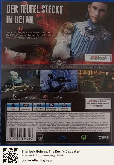 Sherlock Holmes: The Devil's Daughter PlayStation 4, Germany box back