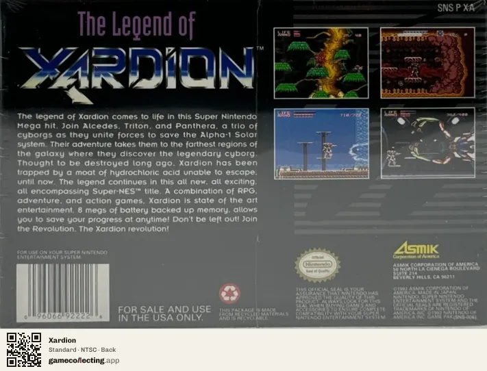 Xardion Super Nintendo Entertainment System, NTSC box back