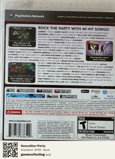 DanceStar Party PlayStation 3, NTSC box back