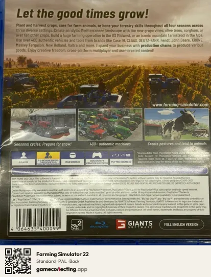 Farming Simulator 22 PlayStation 4, PAL box back