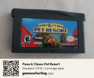 Paws & Claws: Pet Resort Game Boy Advance, NTSC cartridge label