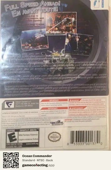 Ocean Commander Nintendo Wii, NTSC box back