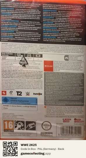 WWE 2K25 Nintendo Switch 2, Germany box back