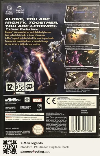 X-Men Legends Nintendo GameCube, United Kingdom box back