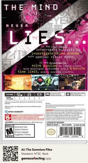 AI: The Somnium Files Nintendo Switch, NTSC box back