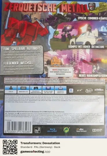 Transformers: Devastation PlayStation 4, Germany box back