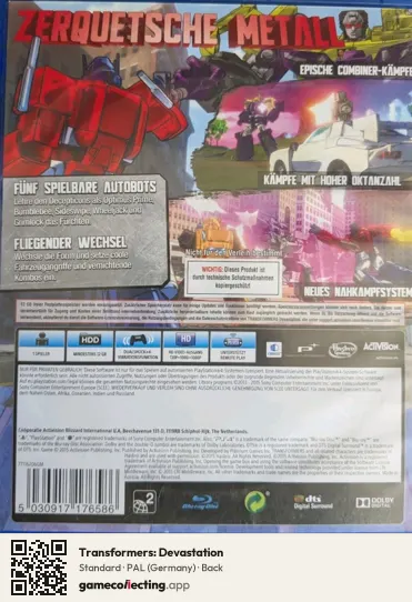 Transformers: Devastation PlayStation 4, Germany box back