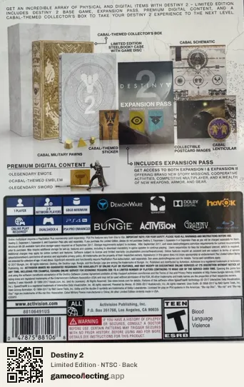 Destiny 2 PlayStation 4, NTSC box back