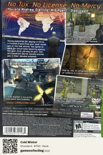 Cold Winter PlayStation 2, NTSC box back