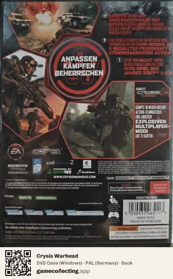 Crysis Warhead Computer, Germany box back