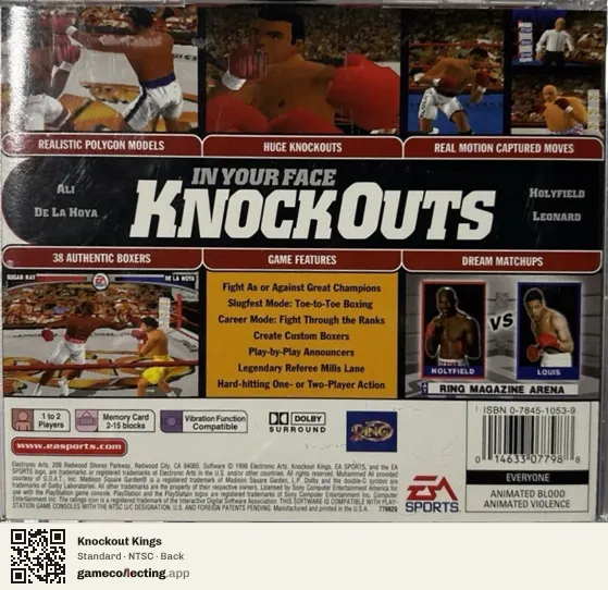 Knockout Kings PlayStation, NTSC box back