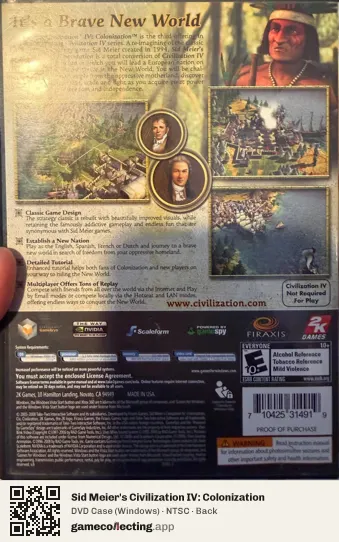 Sid Meier's Civilization IV: Colonization Computer, NTSC box back