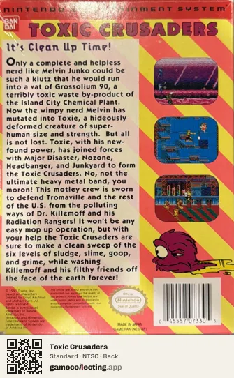 Toxic Crusaders Nintendo Entertainment System, NTSC box back