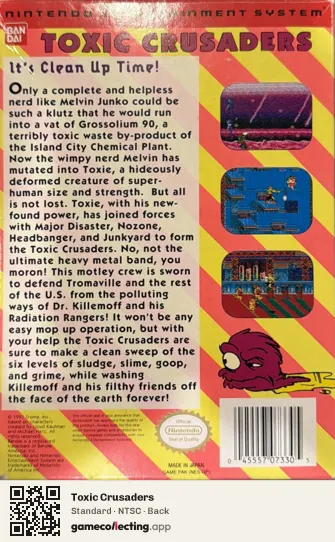 Toxic Crusaders Nintendo Entertainment System, NTSC box back