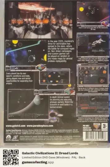 Galactic Civilizations II: Dread Lords Computer, PAL box back