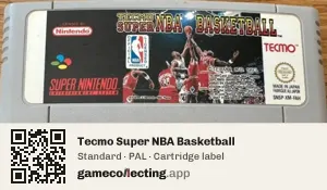 Tecmo Super NBA Basketball Super Nintendo Entertainment System, PAL cartridge label