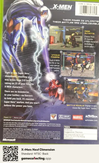 X-Men: Next Dimension Xbox, NTSC box back