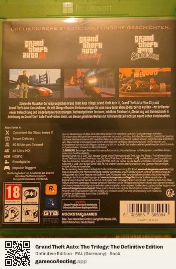 Grand Theft Auto: The Trilogy: The Definitive Edition Xbox Series X, Germany box back