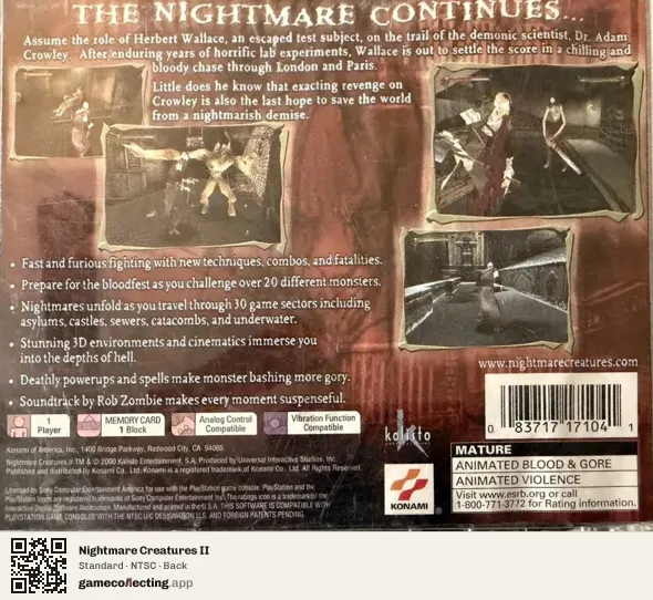 Nightmare Creatures II PlayStation, NTSC box back
