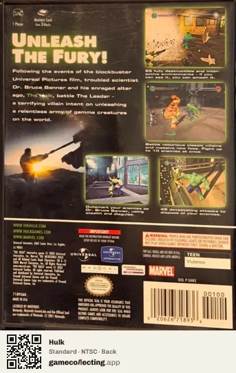 Hulk Nintendo GameCube, NTSC box back