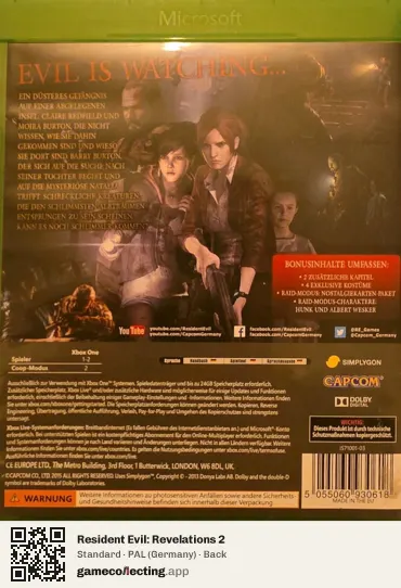 Resident Evil: Revelations 2 Xbox One, Germany box back
