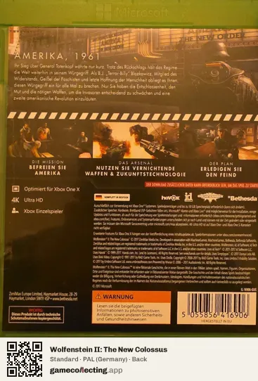 Wolfenstein II: The New Colossus Xbox One, Germany box back