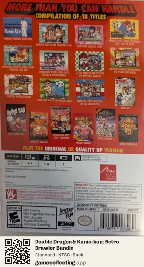 Double Dragon & Kunio-kun: Retro Brawler Bundle Nintendo Switch, NTSC box back