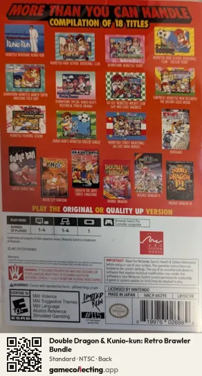 Double Dragon & Kunio-kun: Retro Brawler Bundle Nintendo Switch, NTSC box back
