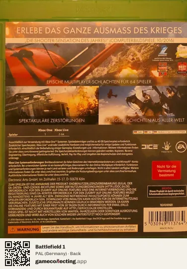 Battlefield 1 Xbox One, Germany box back