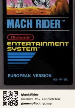 Mach Rider Nintendo Entertainment System, PAL cartridge label
