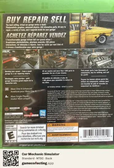 Car Mechanic Simulator Xbox One, NTSC box back