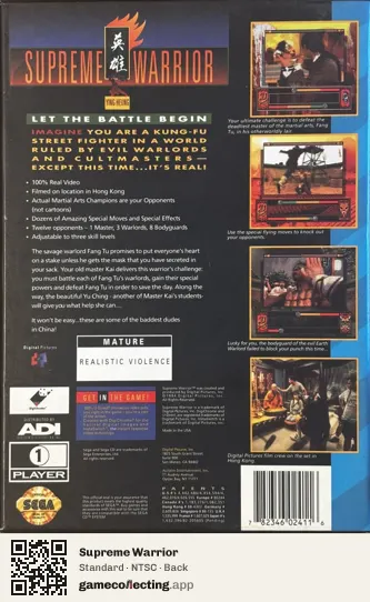 Supreme Warrior Sega Mega-CD / Sega CD, NTSC box back